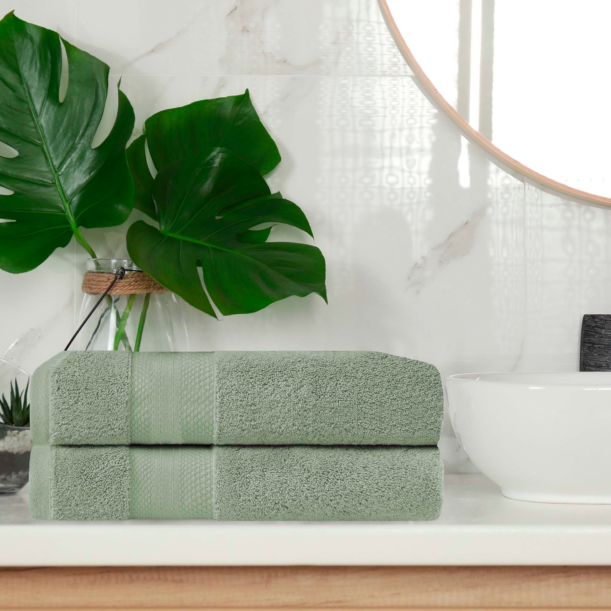 Superior Premium Turkish-Cotton Assorted Towel Set - Olive Green