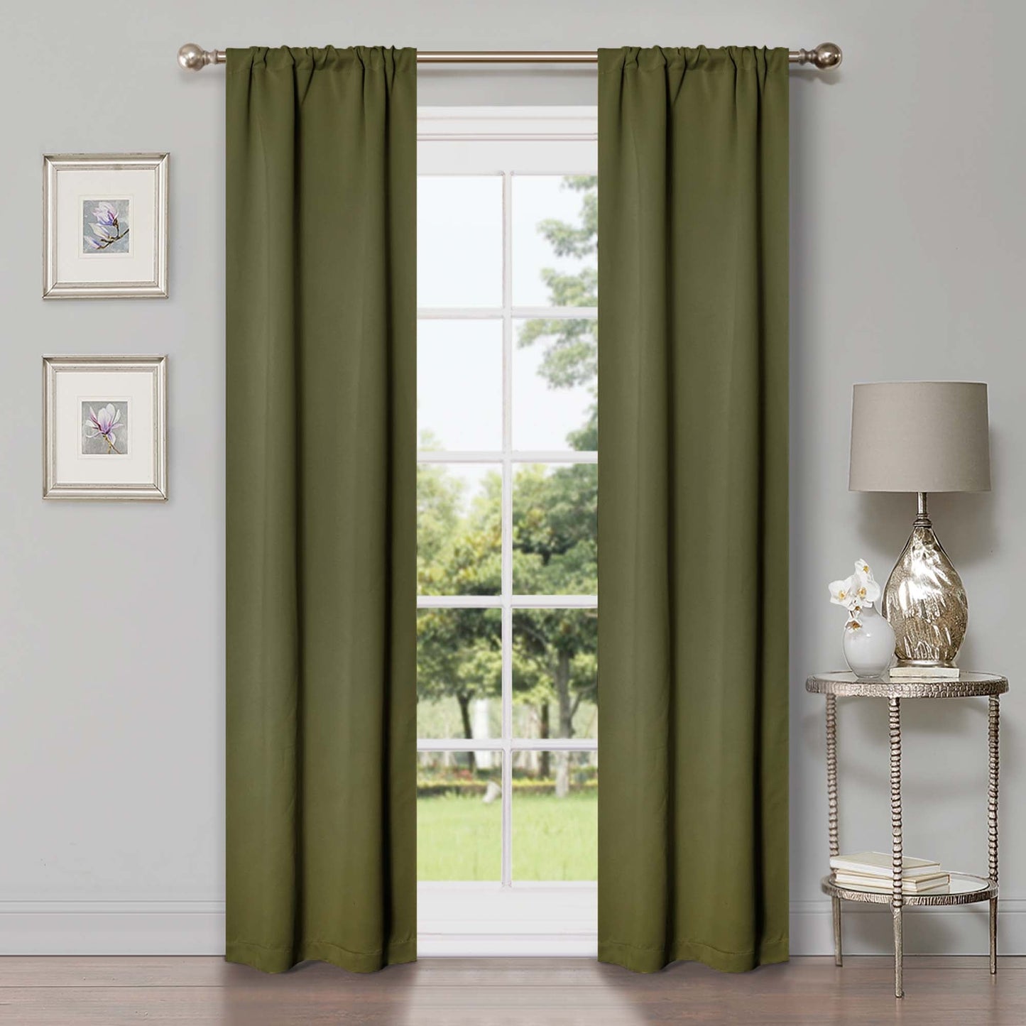 Solid Machine Washable Room Darkening Blackout Curtains, Set of 2 - OliveGreen