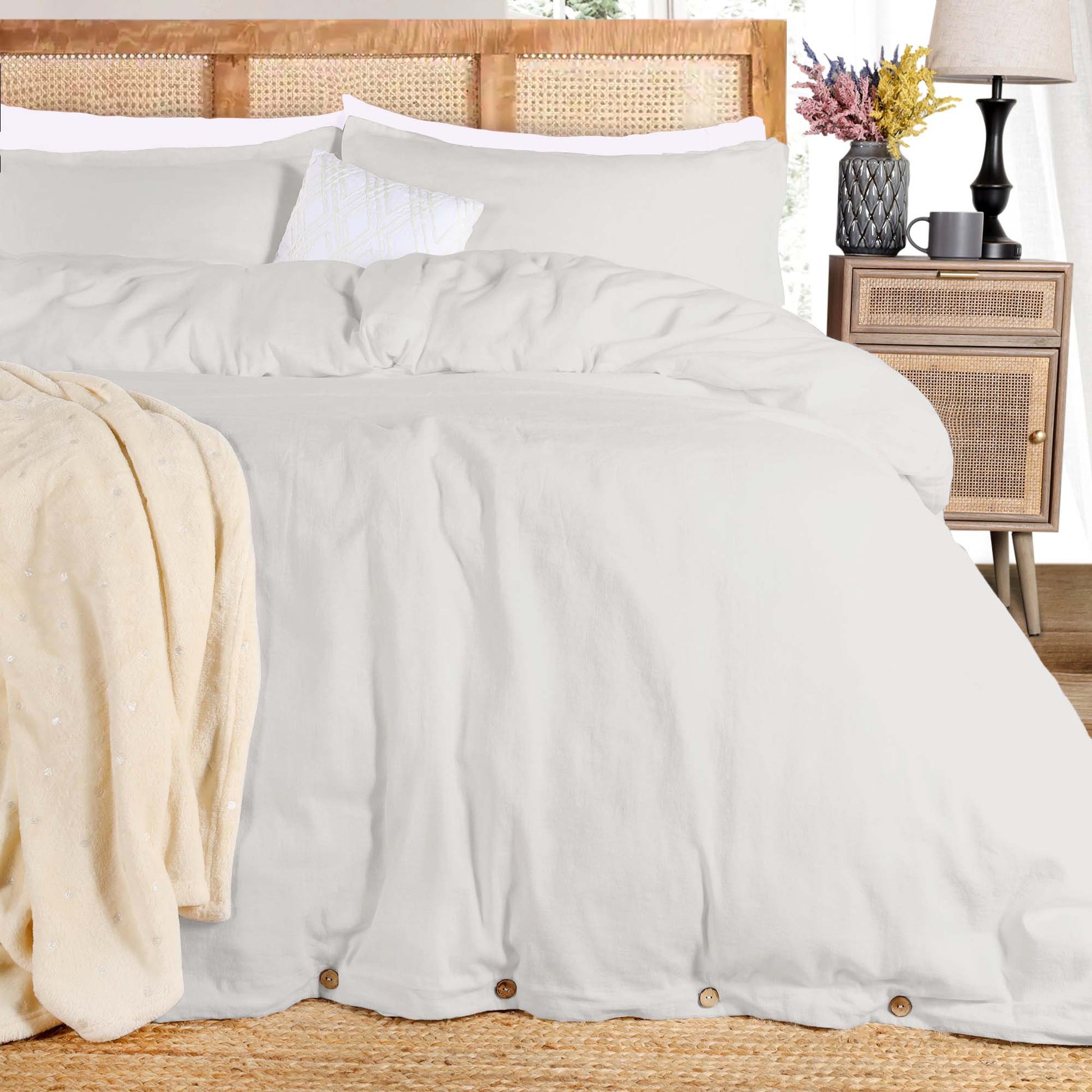 Superior Cotton Linen Blend Solid 3 Piece Duvet Cover Set - Silver