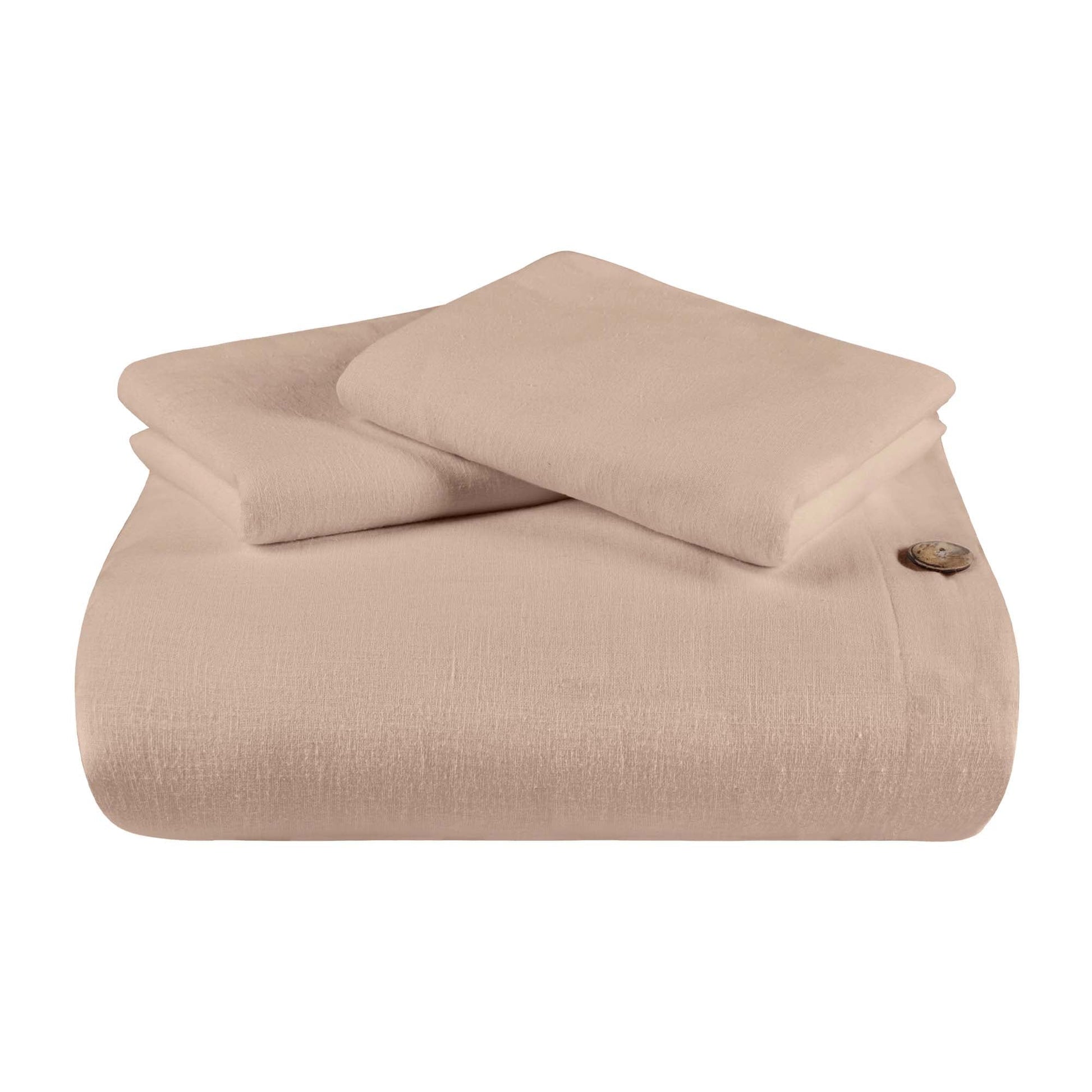 Superior Cotton Linen Blend Solid 3 Piece Duvet Cover Set - Tan