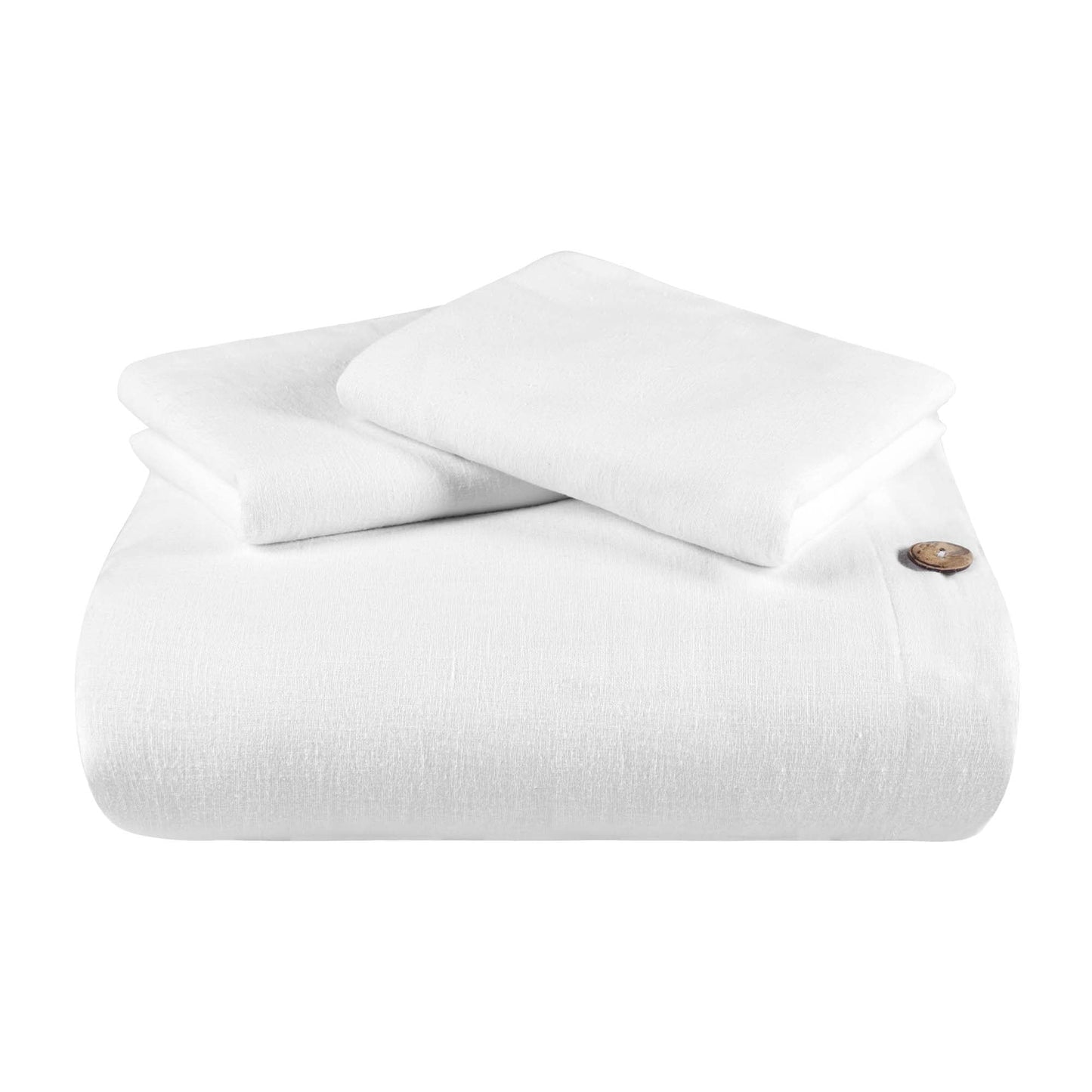 Superior Cotton Linen Blend Solid 3 Piece Duvet Cover Set - White