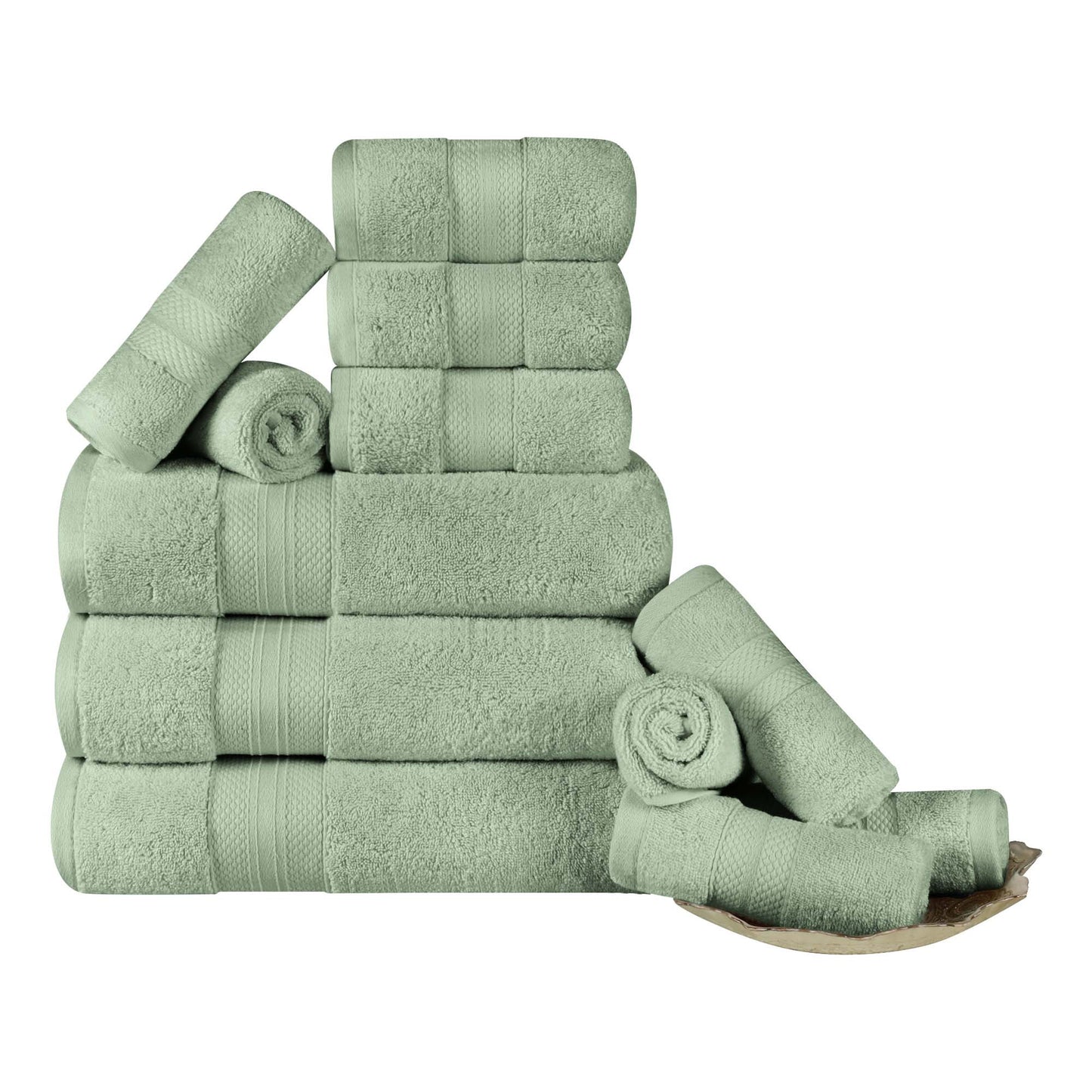 Turkish Cotton Highly Absorbent Solid 12 Piece Ultra Plush Towel Set - OliveGreen