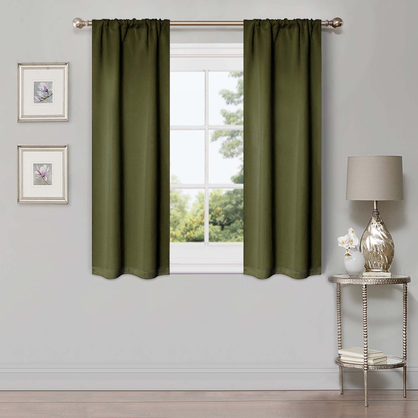 Solid Machine Washable Room Darkening Blackout Curtains, Set of 2 - OliveGreen