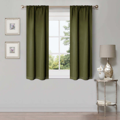 Solid Machine Washable Room Darkening Blackout Curtains, Set of 2 - OliveGreen