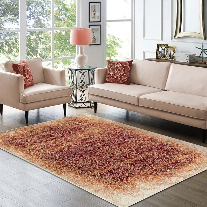 Apollo Distressed Oriental Floral Damask Indoor Area Rug - Orange