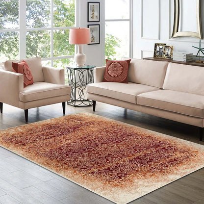 Apollo Distressed Oriental Floral Damask Indoor Area Rug - Orange