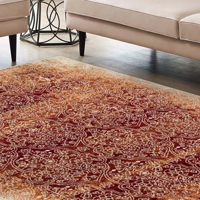 Apollo Distressed Oriental Floral Damask Indoor Area Rug - Orange