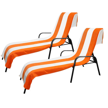 Cabana Striped Cotton Standard Size Chaise Lounge Chair Cover Set of 2 - Orange