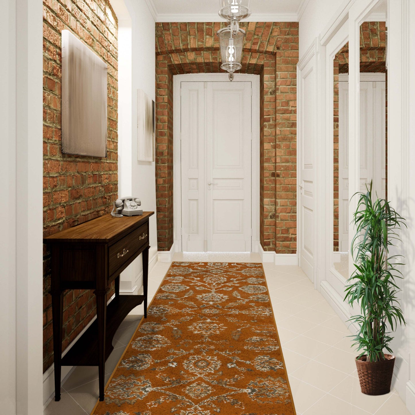 Brookshire Antique Traditional Floral Indoor Area Rug - Orange