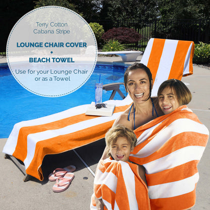 Cabana Striped Cotton Standard Size Chaise Lounge Chair Cover Set of 2 - Orange