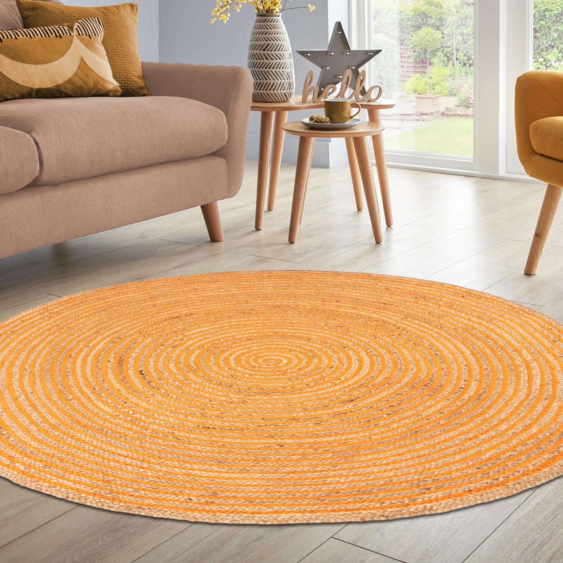 Braided Jute Reversible Round Indoor Outdoor Area Rug - Orange