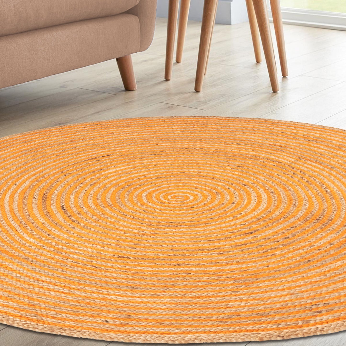 Braided Jute Reversible Round Indoor Outdoor Area Rug - Orange