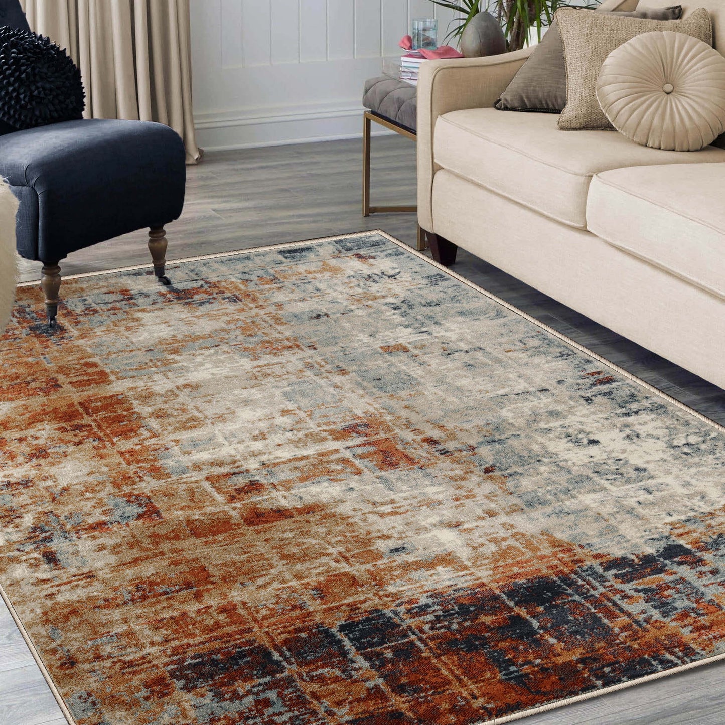 Superior Palani Washed Abstract Indoor Area Rug or Runner - Rust-Cream