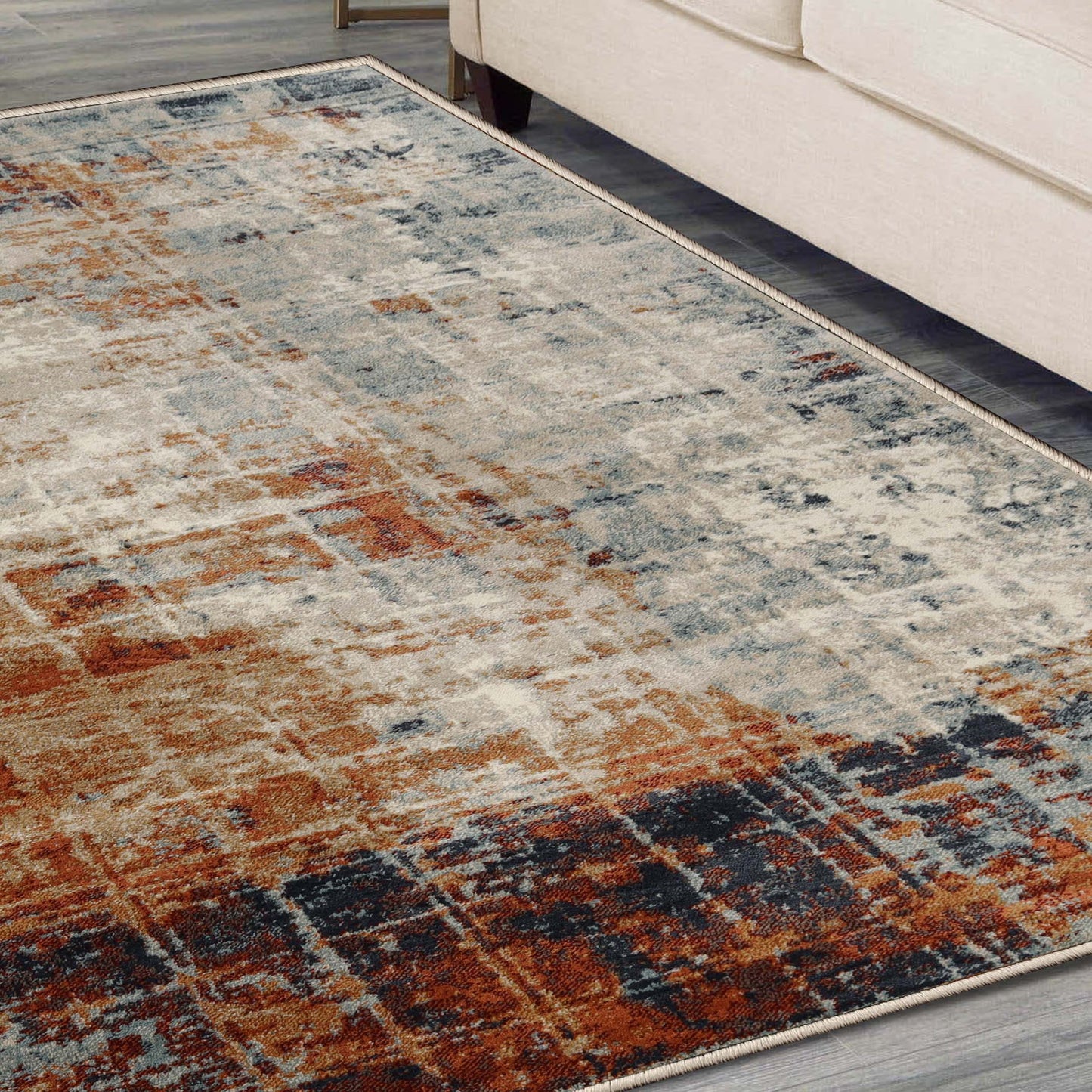 Superior Palani Washed Abstract Indoor Area Rug or Runner - Rust-Cream