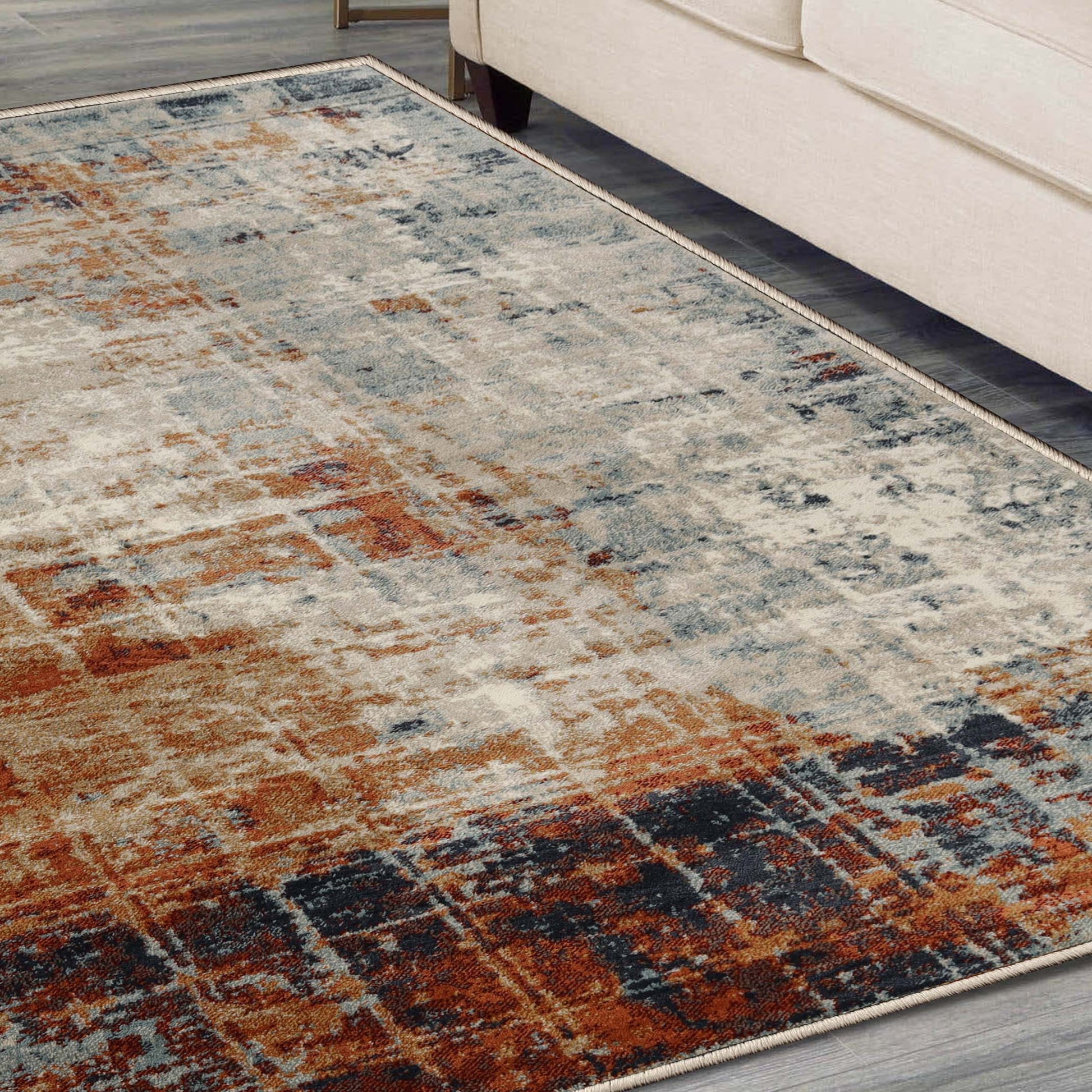 Superior Palani Washed Abstract Indoor Area Rug or Runner - Rust-Cream