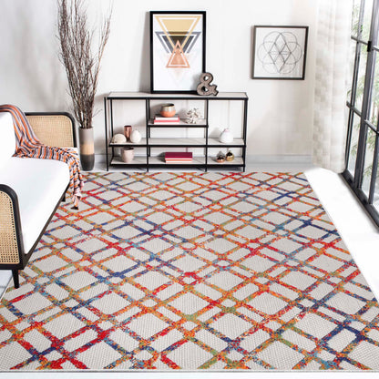 Superior Paxson Geometric Diamond Lattice Indoor/Outdoor Area Rug - Cream