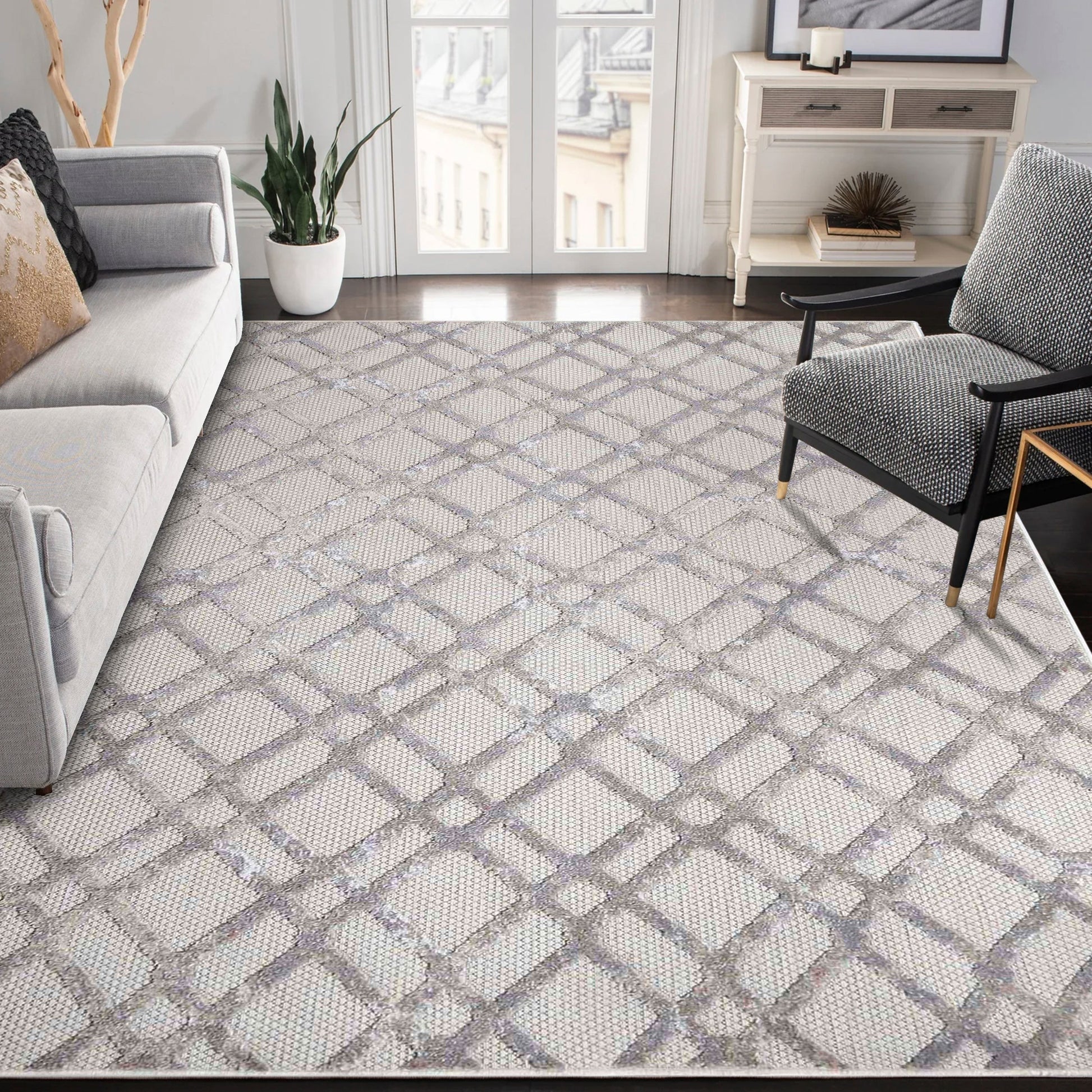 Superior Paxson Geometric Diamond Lattice Indoor/Outdoor Area Rug - Slate