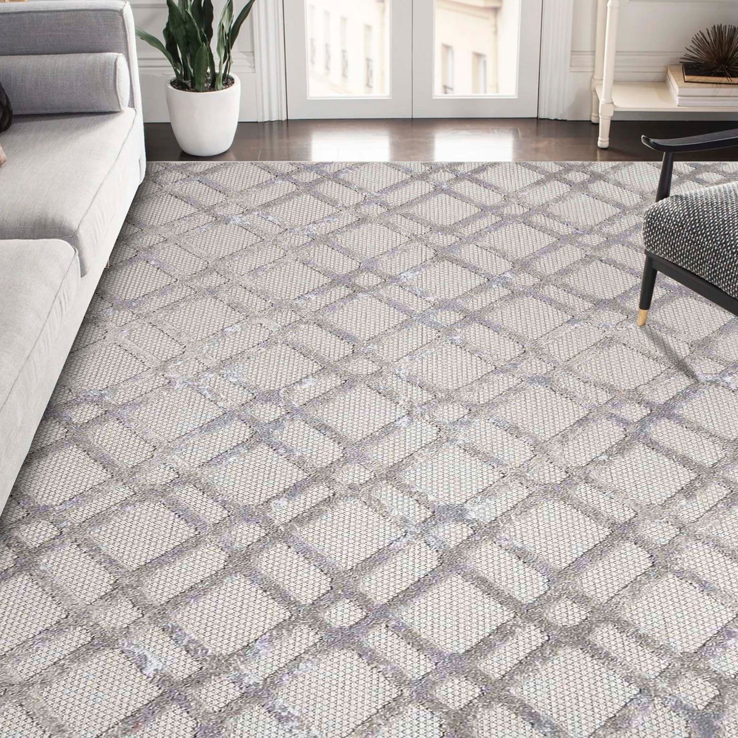 Superior Paxson Geometric Diamond Lattice Indoor/Outdoor Area Rug - Slate