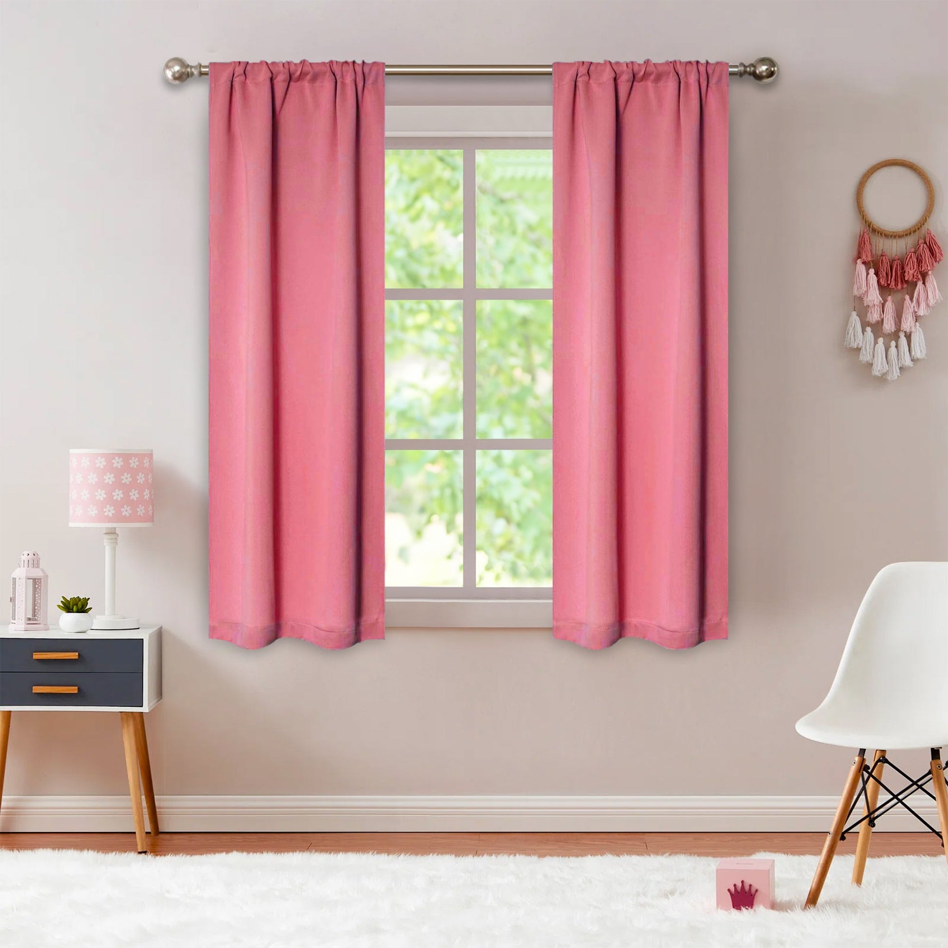 Solid Machine Washable Room Darkening Blackout Curtains, Set of 2 - Pink