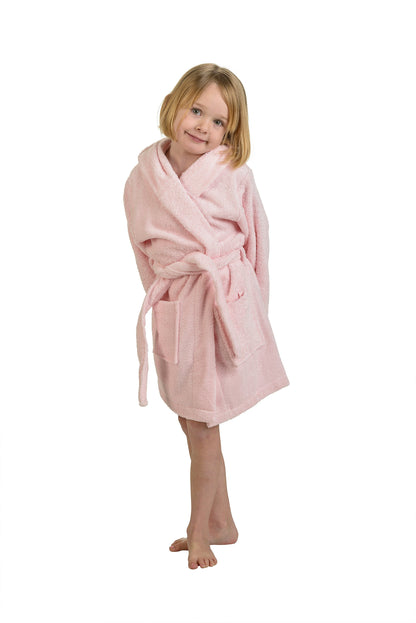 Cotton Ultra-Soft Terry Lightweight Kids Unisex Hooded Bathrobe - Pink