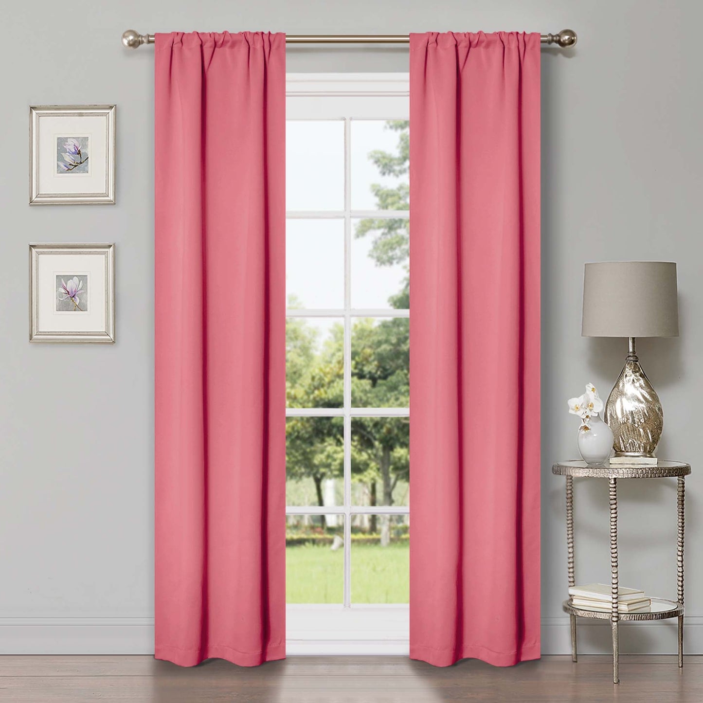 Solid Machine Washable Room Darkening Blackout Curtains, Set of 2 - Pink