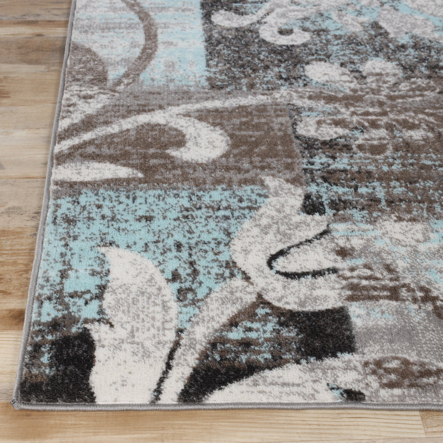 Pastiche Contemporary Floral Patchwork Indoor Area Rug or Runner - Turquoise