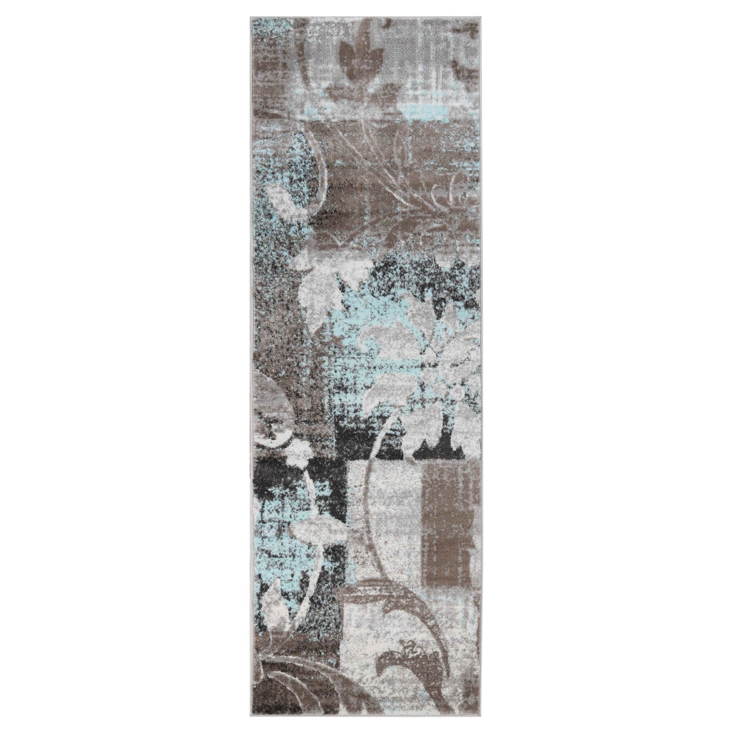 Pastiche Contemporary Floral Patchwork Indoor Area Rug or Runner - Turquoise