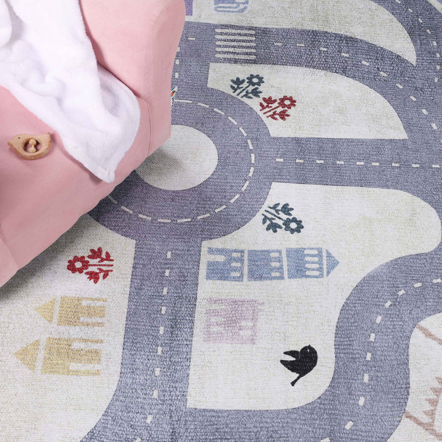 Path Road Playroom Non-Slip Kids Washable Indoor Area Rug - Ivory