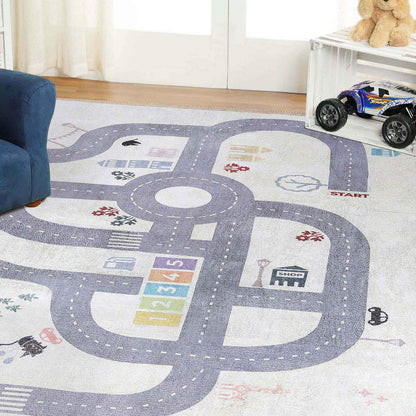 Path Road Playroom Non-Slip Kids Washable Indoor Area Rug - Ivory