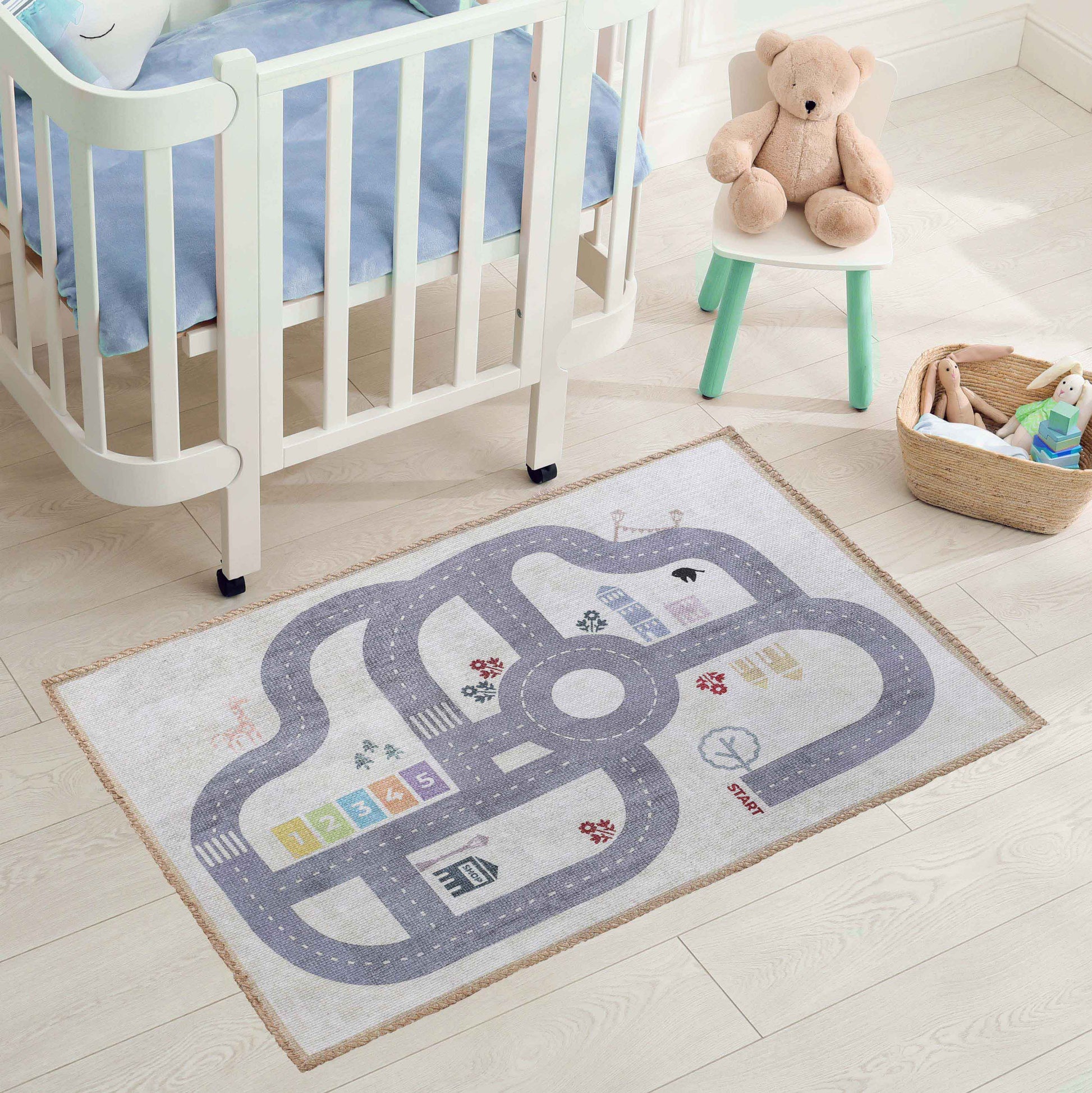 Path Road Playroom Non-Slip Kids Washable Indoor Area Rug - Ivory