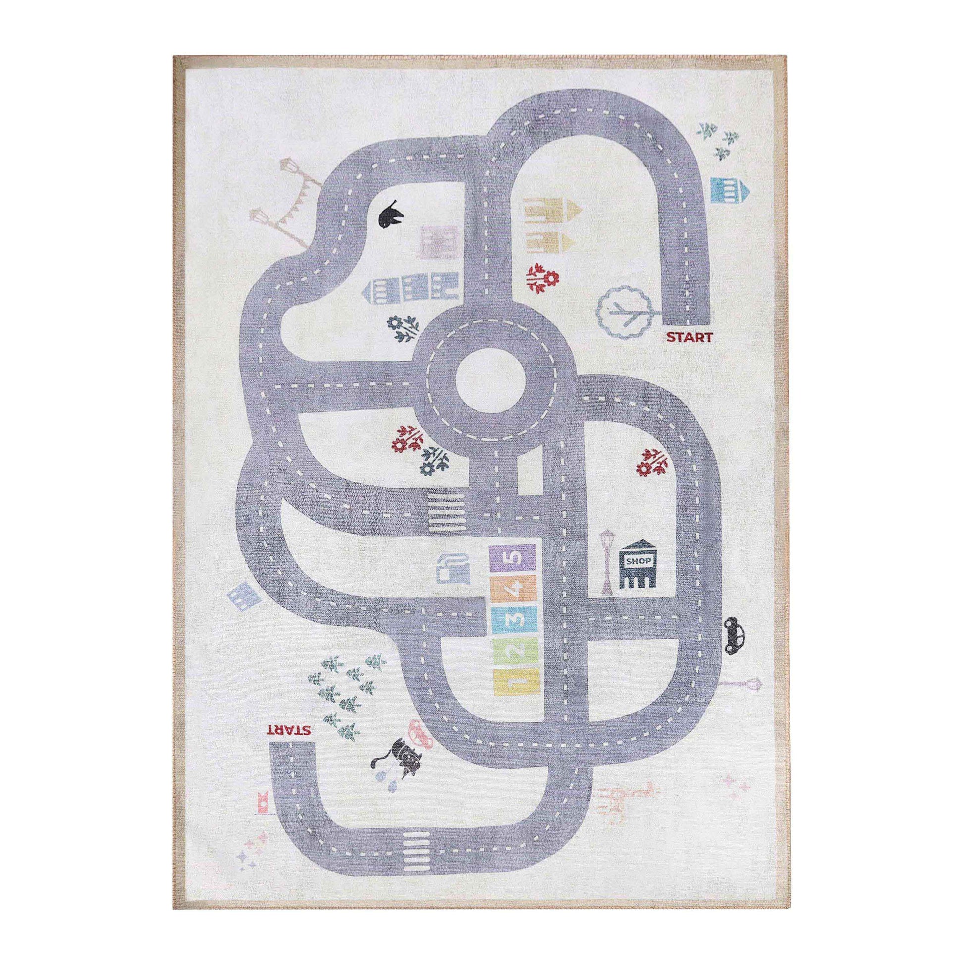 Path Road Playroom Non-Slip Kids Washable Indoor Area Rug - Ivory