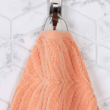 Chevron Zero Twist Solid and Jacquard Soft Cotton 6 Piece Towel Set - Peach