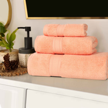 Chevron Zero Twist Solid Soft Absorbent Cotton 3 Piece Towel Set - Peach
