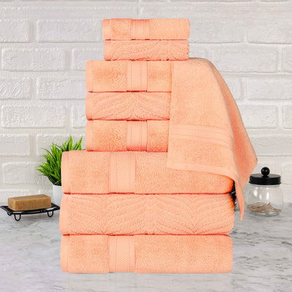 Chevron Zero Twist Solid and Jacquard Cotton 9 Piece Towel Set - Peach