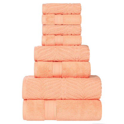 Chevron Zero Twist Solid and Jacquard Cotton 8 Piece Towel Set - Peach
