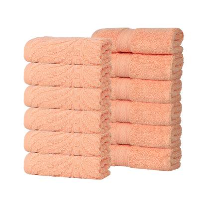 Chevron Zero Twist Solid and Jacquard Soft Cotton Washcloth Set of 12 - Peach