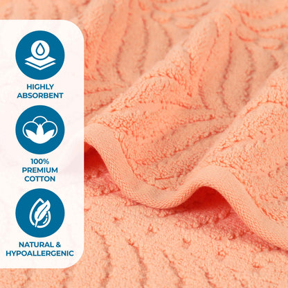 Chevron Zero Twist Solid and Jacquard Soft Cotton 6 Piece Towel Set - Peach