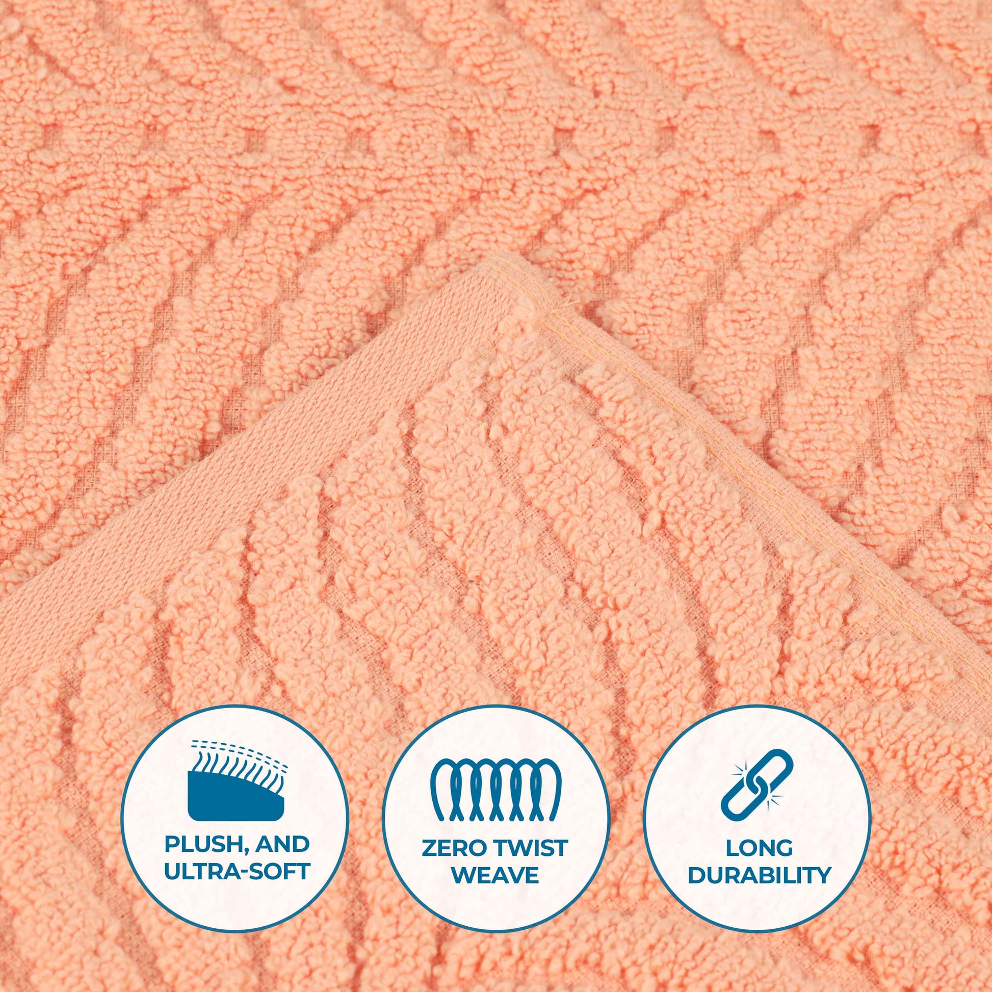 Chevron Zero Twist Solid and Jacquard Soft Cotton 6 Piece Towel Set - Peach