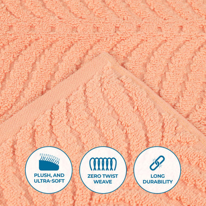 Chevron Zero Twist Solid and Jacquard Soft Cotton 6 Piece Towel Set - Peach