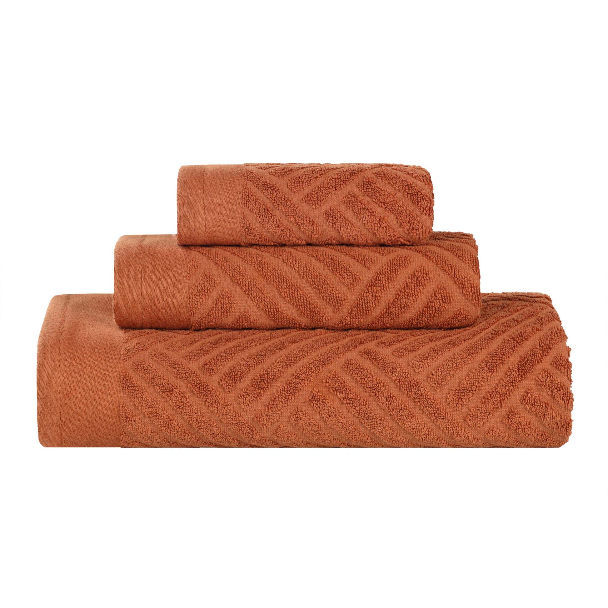 Basketweave Egyptian Cotton Jacquard 3 Piece Assorted Towel Set - Pecan