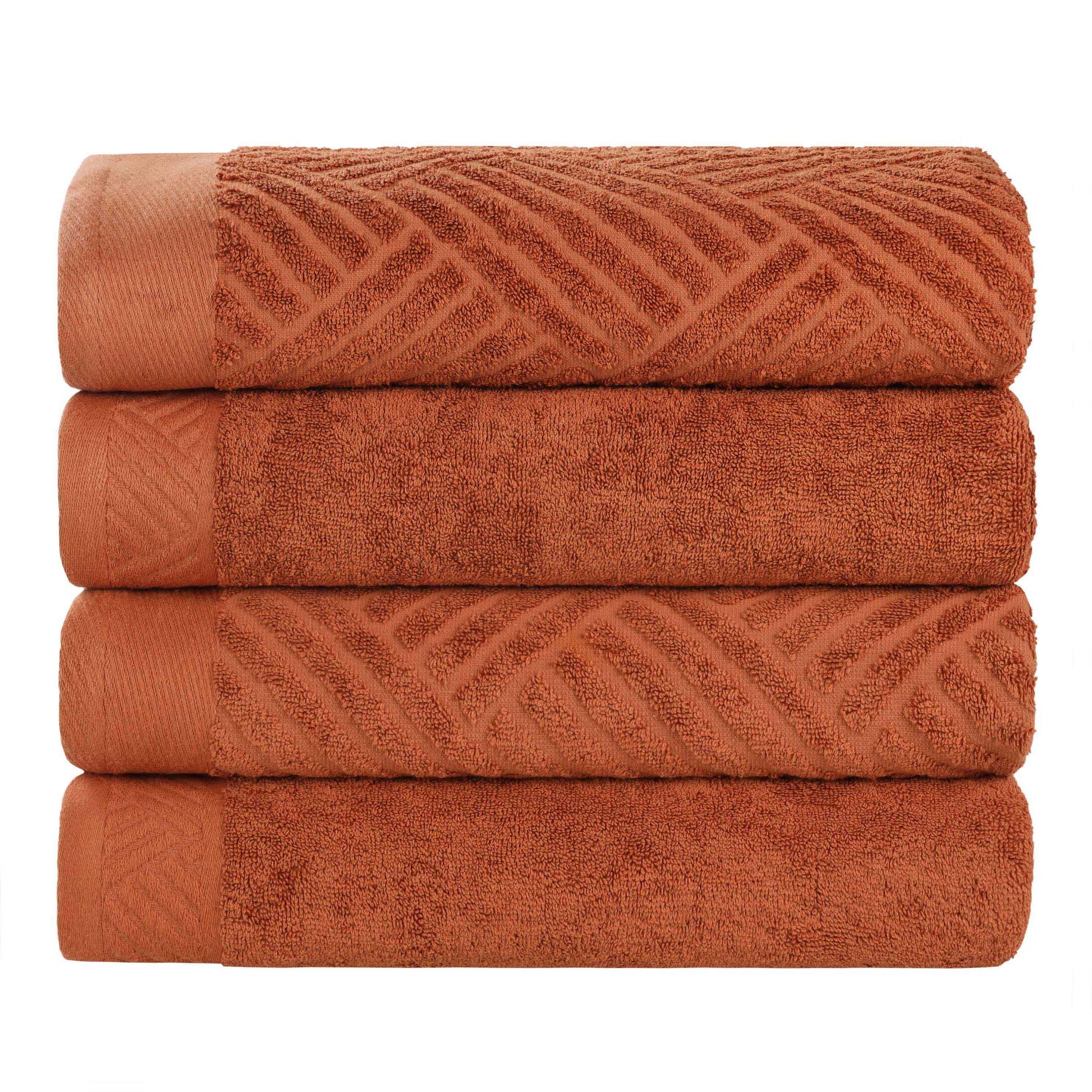 Basketweave Egyptian Cotton Jacquard and Solid Bath Towel Set of 4 - Pecan