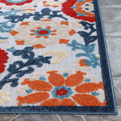 Petunia Floral Scroll Vintage Indoor Outdoor Area Rug - Multicolor