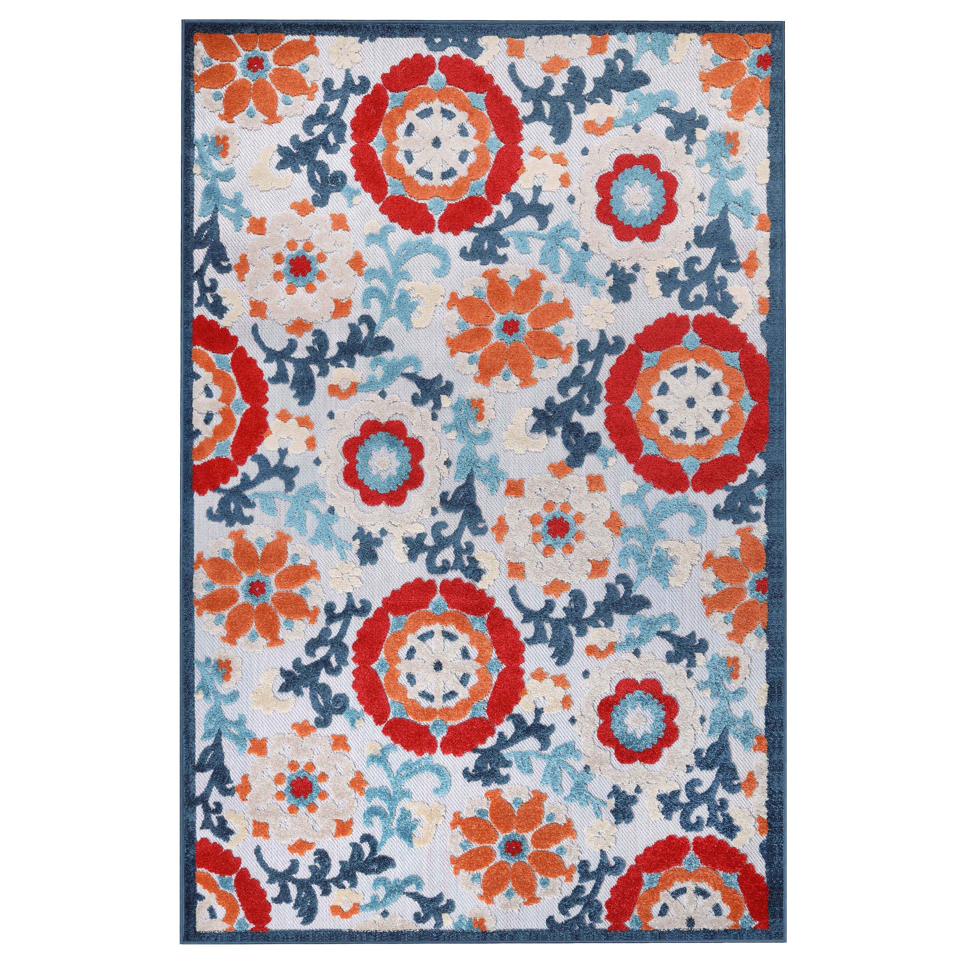 Petunia Floral Scroll Vintage Indoor Outdoor Area Rug - Multicolor