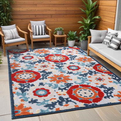 Petunia Floral Scroll Vintage Indoor Outdoor Area Rug