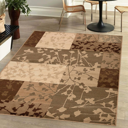  Phlox Botanical Square Geometric Indoor Area Rug or Runner Rug - Beige