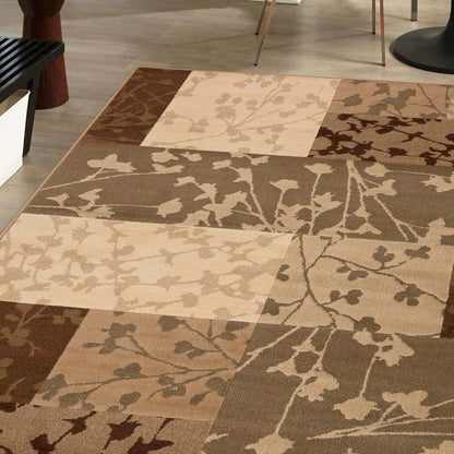 Phlox Botanical Square Geometric Indoor Area Rug or Runner Rug - Beige