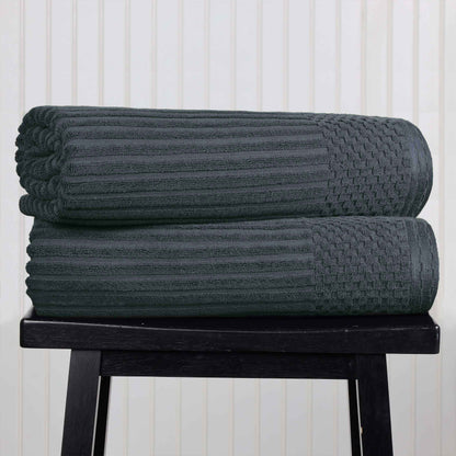 Ribbed Textured Cotton 2 Piece Bath Sheet Towel Set - Pine