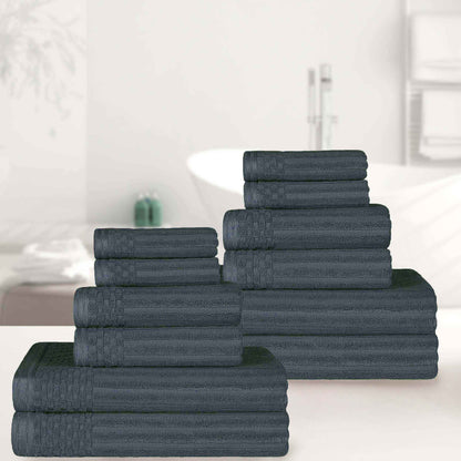 Ribbed Textured Cotton Medium Weight 12 Piece Towel Set