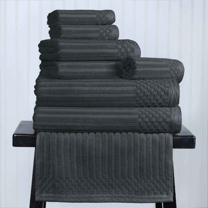 Ribbed Textured Cotton Medium Weight 8 Piece Towel Set - Pine
