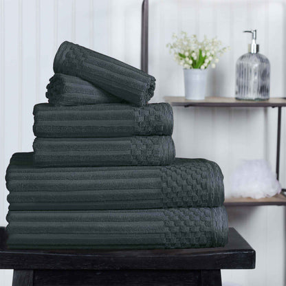 Ribbed Textured Cotton Medium Weight 6 Piece Towel Set - Pine